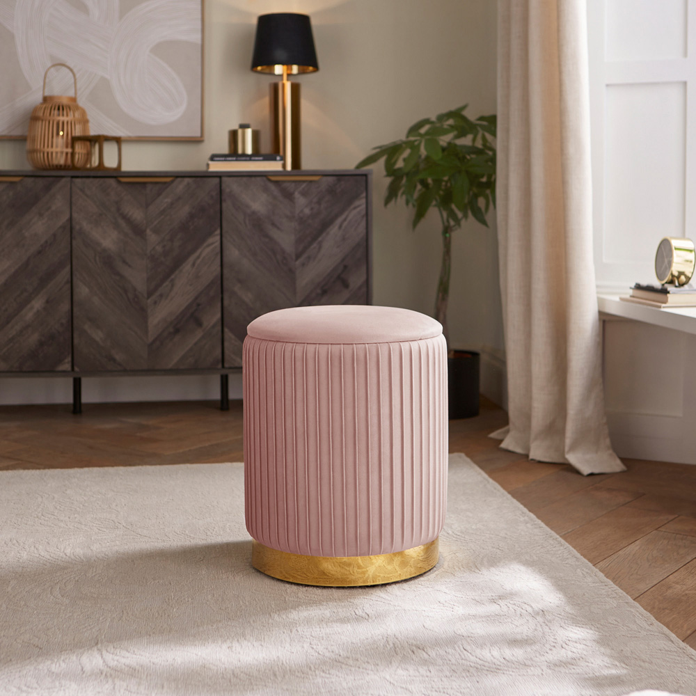 GFW Esme Blush Pink Pleated Storage Stool Image 5
