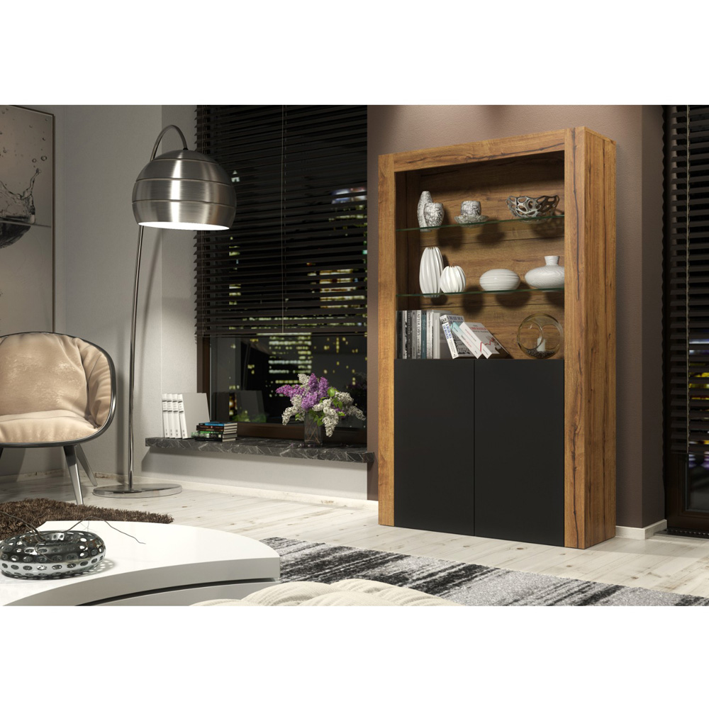 Creative Furniture Spectrum Dark Oak and Black Matte 2 Door 3 Shelf Display Cabinet Image 6