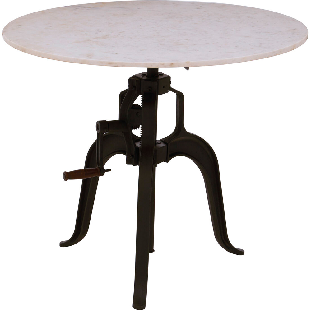 Premier Housewares White Marble Iron Height Adjustable Crank Mechanism Round Table Image 2