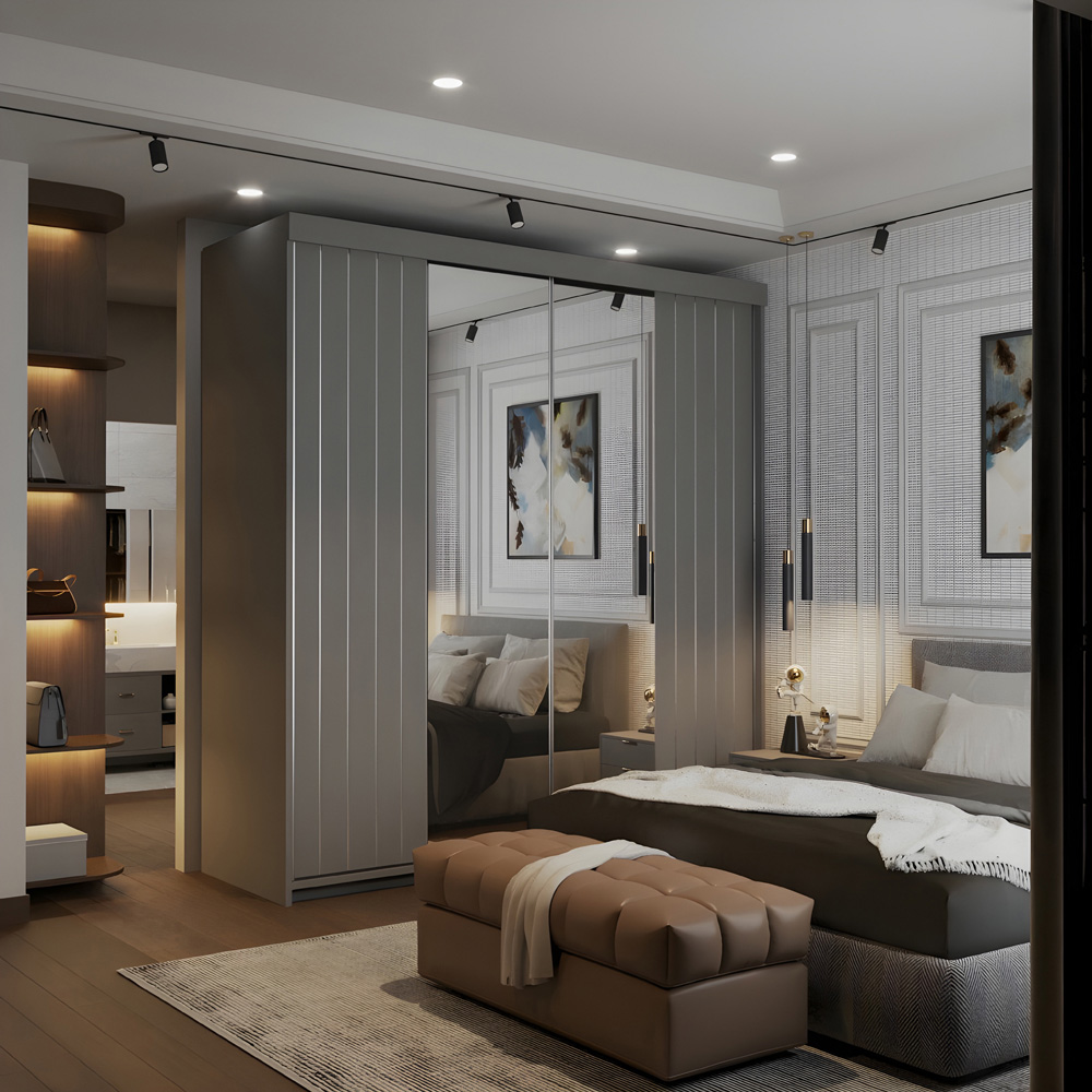 Sliding Wardrobes 4U Monali 2 Door Grey Silver Trim Mirrored Wardrobe Image 3