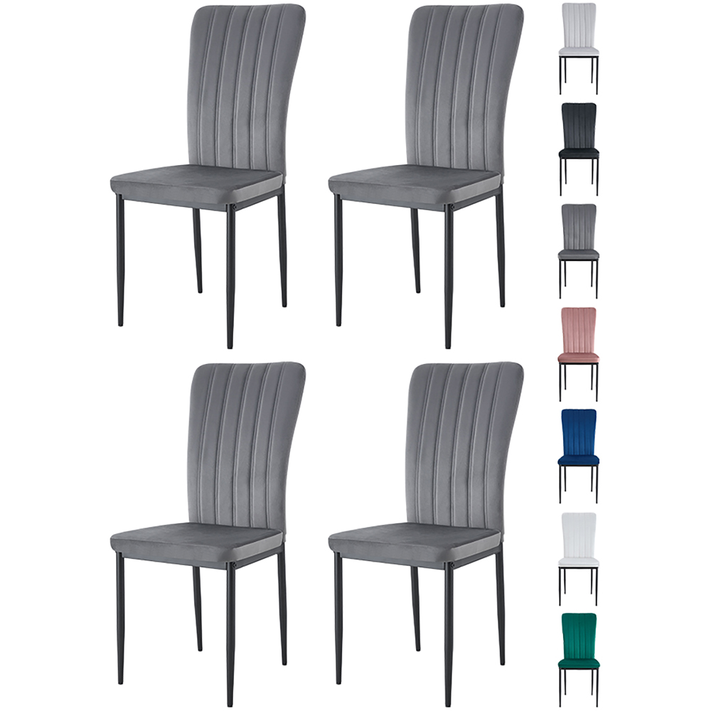 Elle Set of 4 Dark Grey Velvet Effect Plush Padded Upholstered Dining Chair Image 8