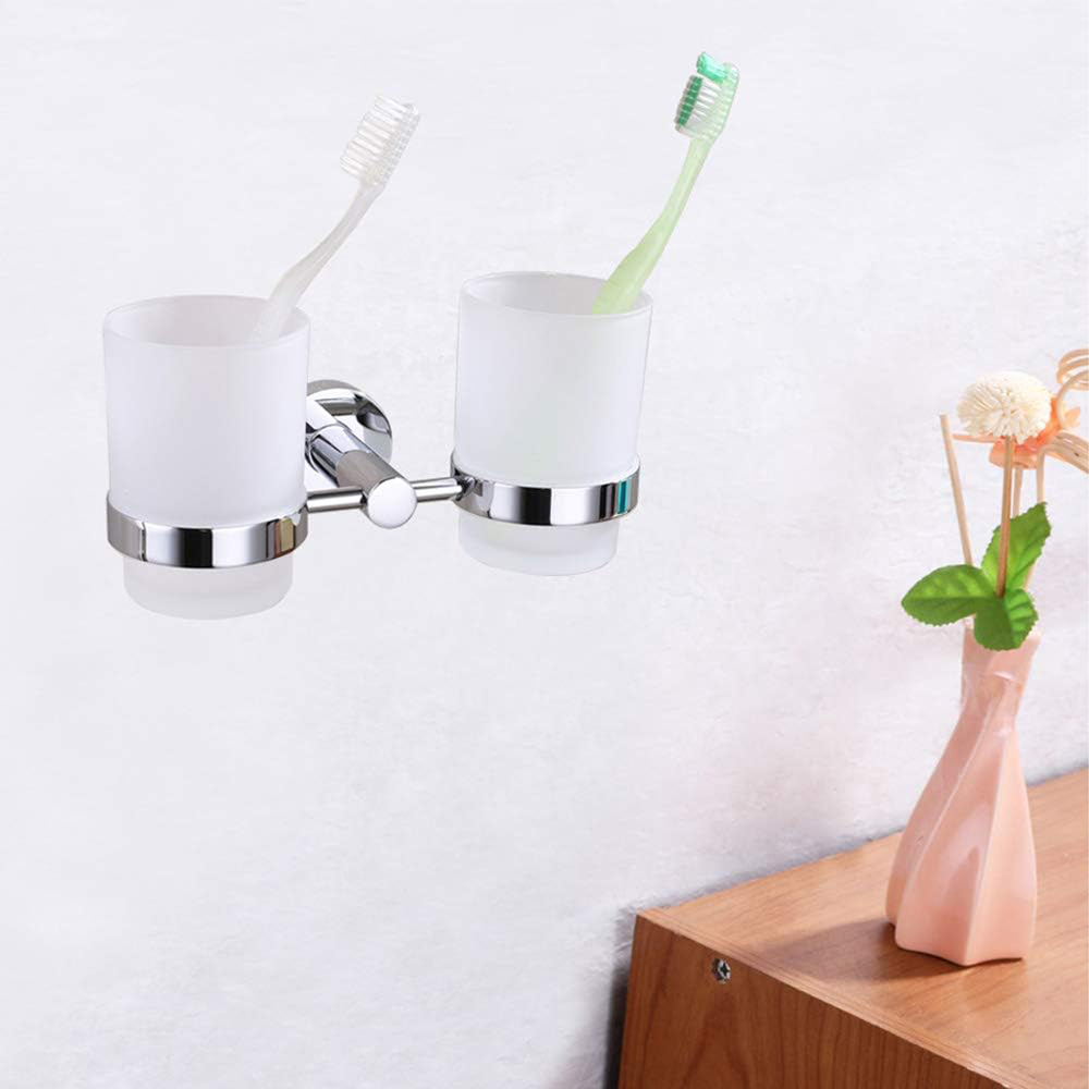Nes Home Chrome Double Ceramic Tumbler and Toothbrush Holder Image 2