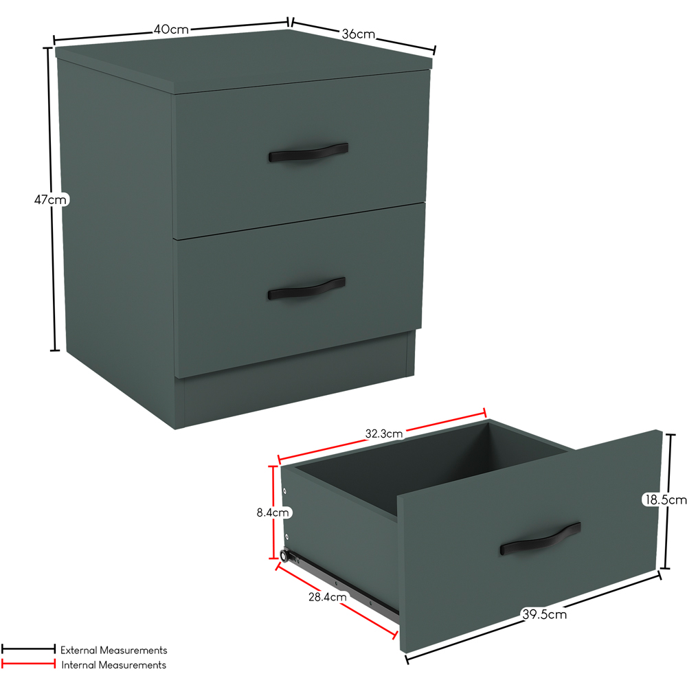 Vida Designs Riano 2 Drawer Jasper Green Bedside Table Image 8