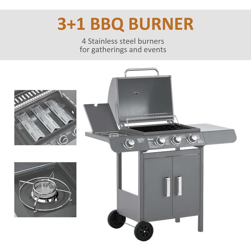 Outsunny Grey 3+1 Burner Gas Barbecue Grill Image 5