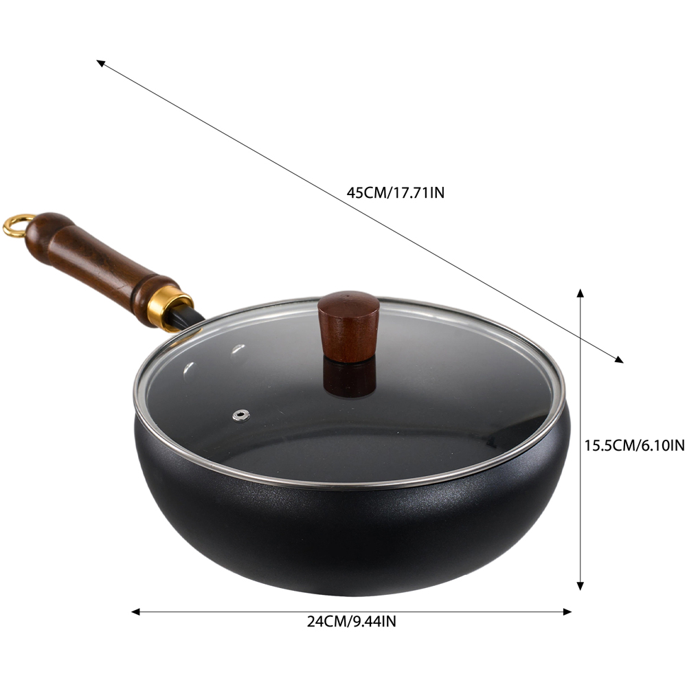 Living and Home 24cm Black Iron Deep Wok Pan with Glass Lid Image 8