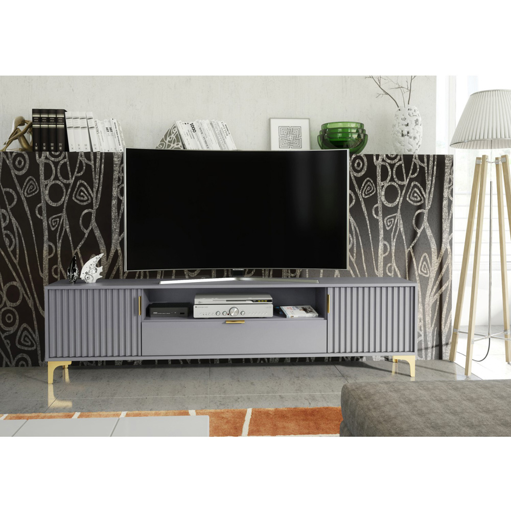 Creative Furniture Tide Crest Dark Grey and Gold 2 Door Single Drawer TV Unit Image 4