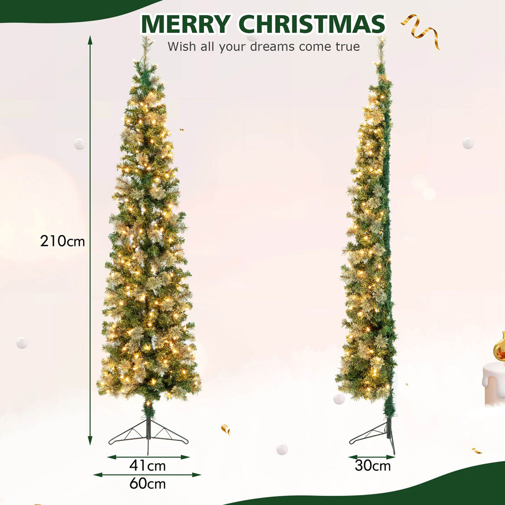 Costway Pre Lit Warm White LED Half Shape Artificial Christmas Tree 7ft Image 9