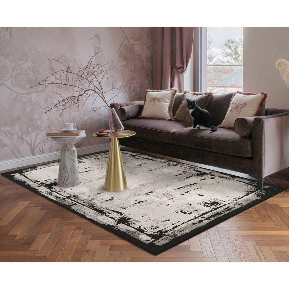 Mayfair Living Room Area Rug Metallic Sheen Contemporary Modern Frame Design - Black 200cm x 290cm Image 2
