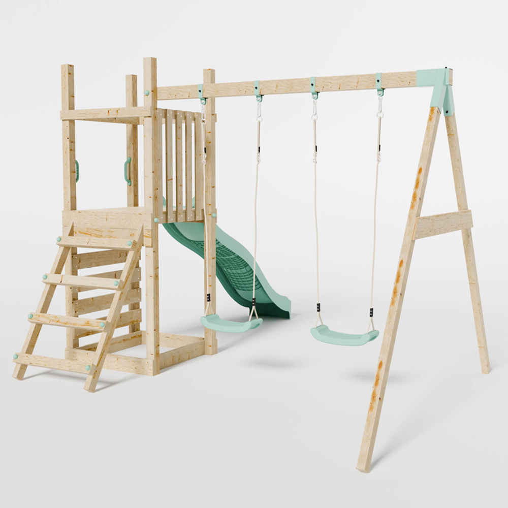 Mercia Mountain Climbing Frame Play Tower with Slide and Double Swing Image 4