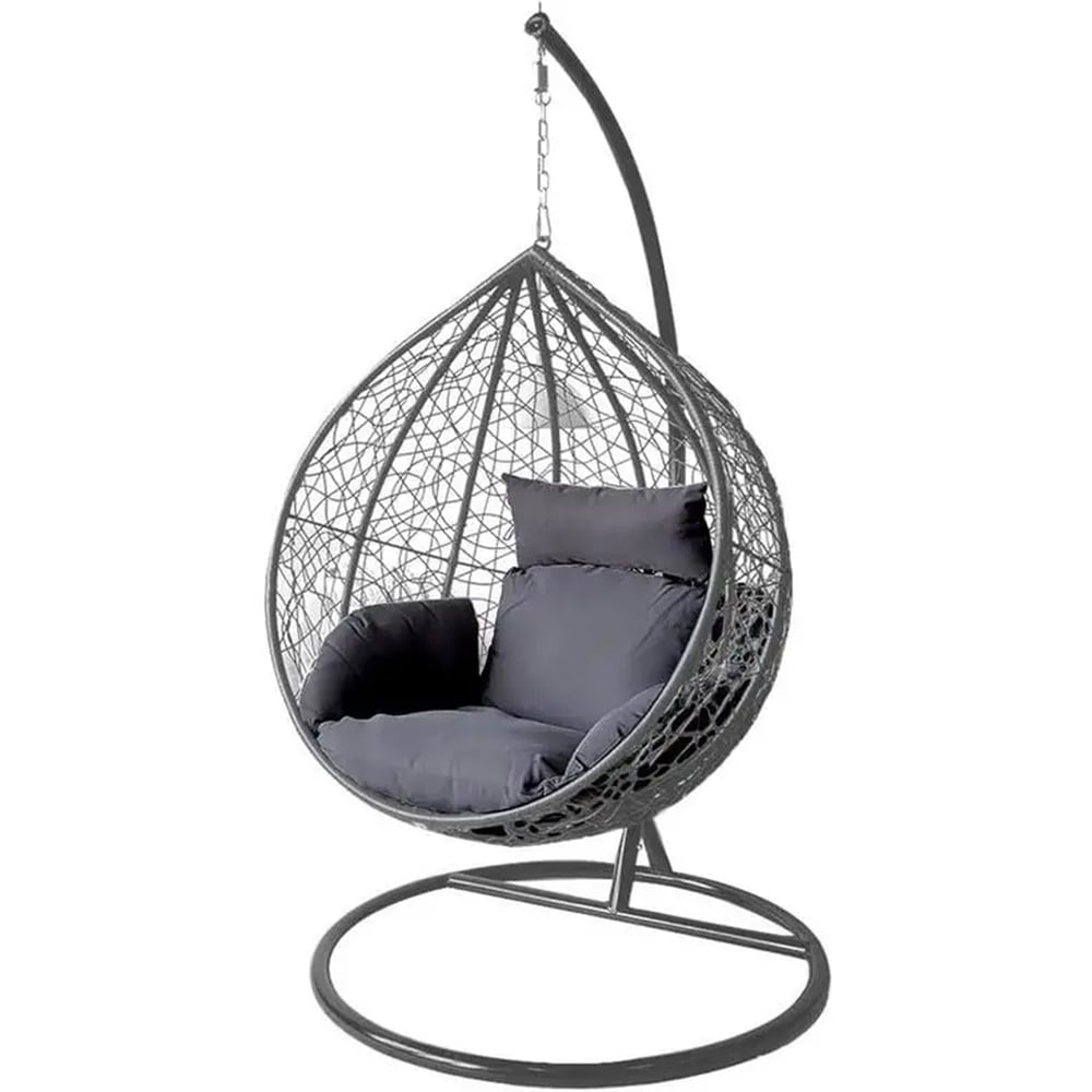 Alivio Grey Rattan Big Basket Hanging Egg Chair with Cushions Image 2