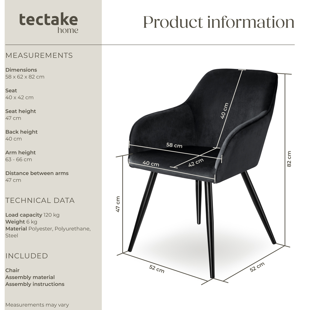 tectake Marilyn Black Velvet Look Padded Dining Chair Image 9