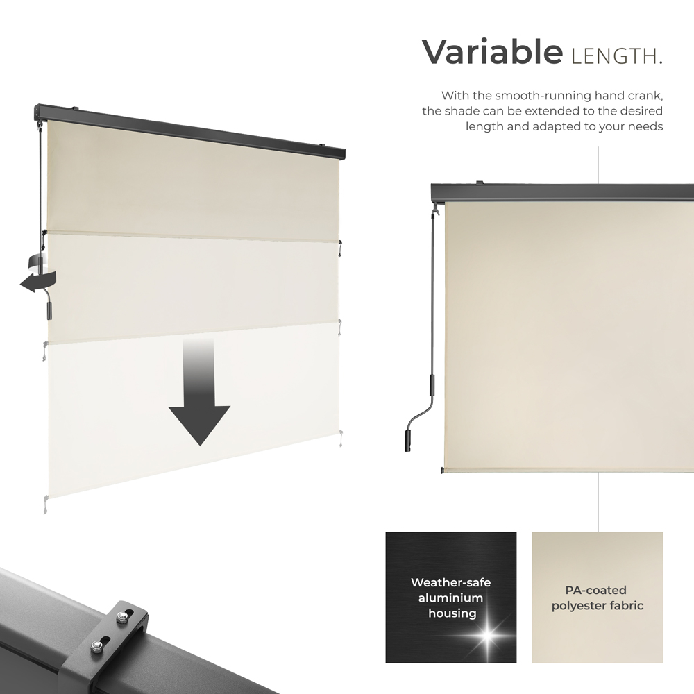 tectake Eloise Beige Vertical Awning with 2 Wall Brackets 2 x 2.5m Image 3