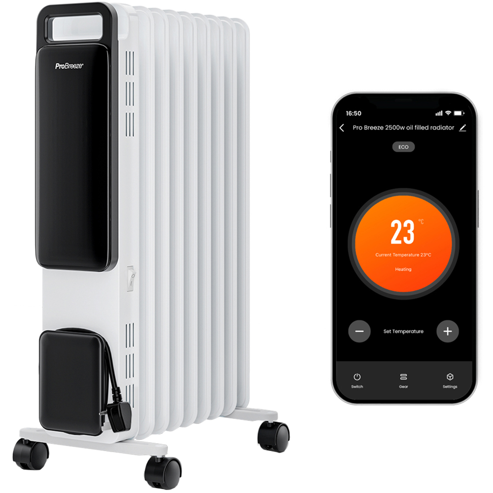 Pro Breeze OmniWarm White 11 Fin Oil Filled Radiator Eco Heater with Smart App Control 2500W Image 1