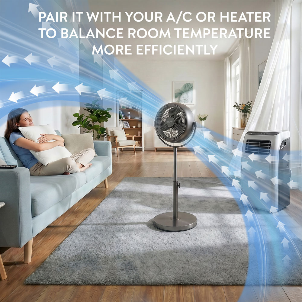 Air Pro Grey Brushed Height Adjustable Oscillating Pedestal Standing Fan with Remote 8 inch Image 6