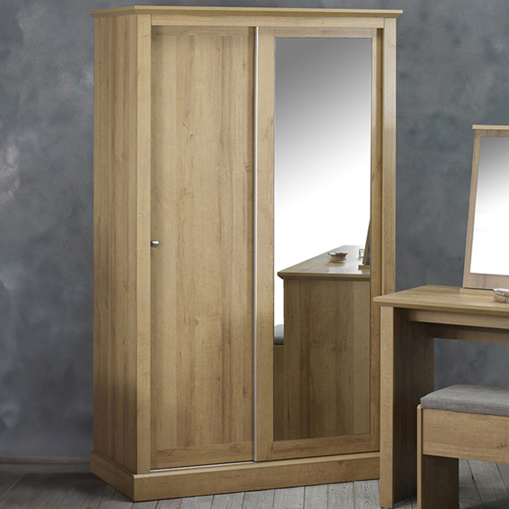 Devon 2 Door Solid Oak Sliding Mirror Wardrobe Image 1