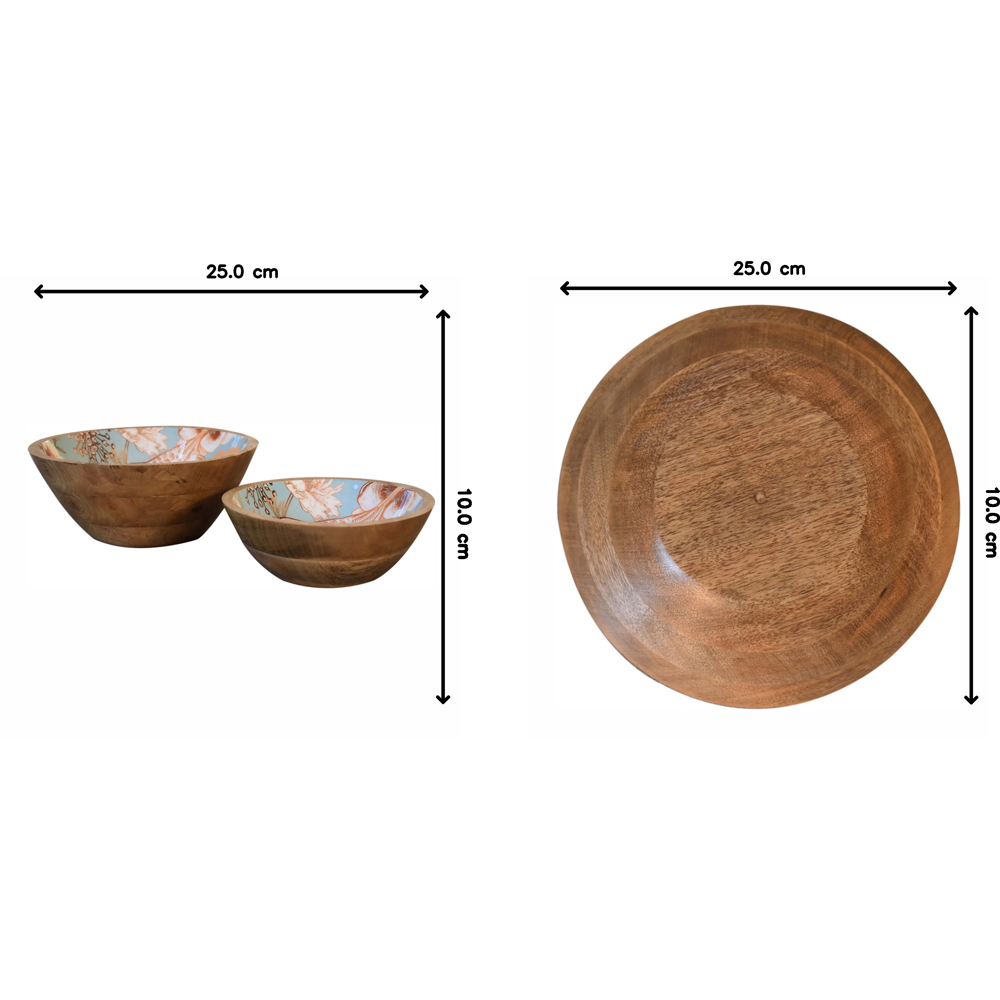 Artisan Furniture Beige Solid Wood Floral Bird Bowl 2 Pack Image 9