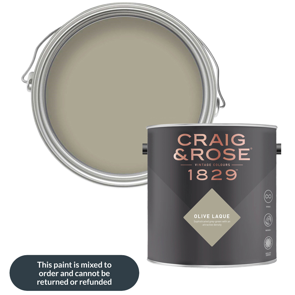 Craig & Rose Walls and Ceilings Olive Laque Chalky Emulsion Paint 5L Image 1
