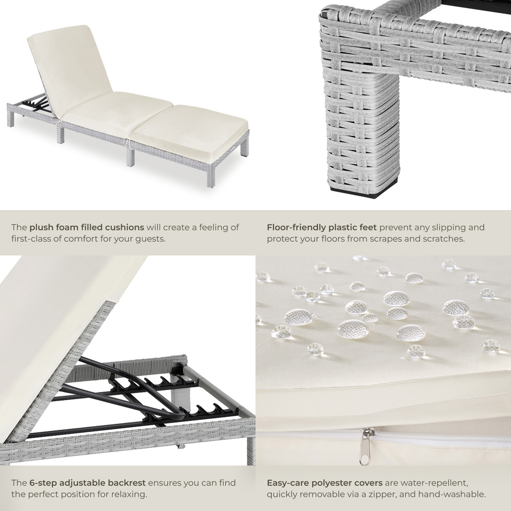 tectake Sofia Light Grey 6 Level Adjustable Backrest Sun Lounger Image 5
