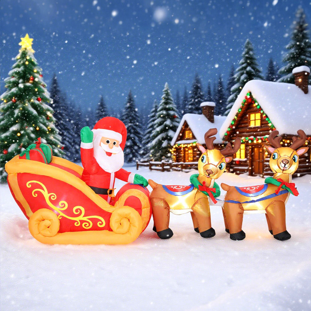 Everglow Christmas Blow Up Inflatable Santa on Sleigh Decoration with Built-in LEDs 7.9ft Image 3
