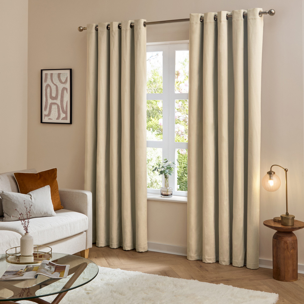 Furn The Ultimate Natural Velvet Fully Lined Eyelet Curtains 229 x 229cm Image 5