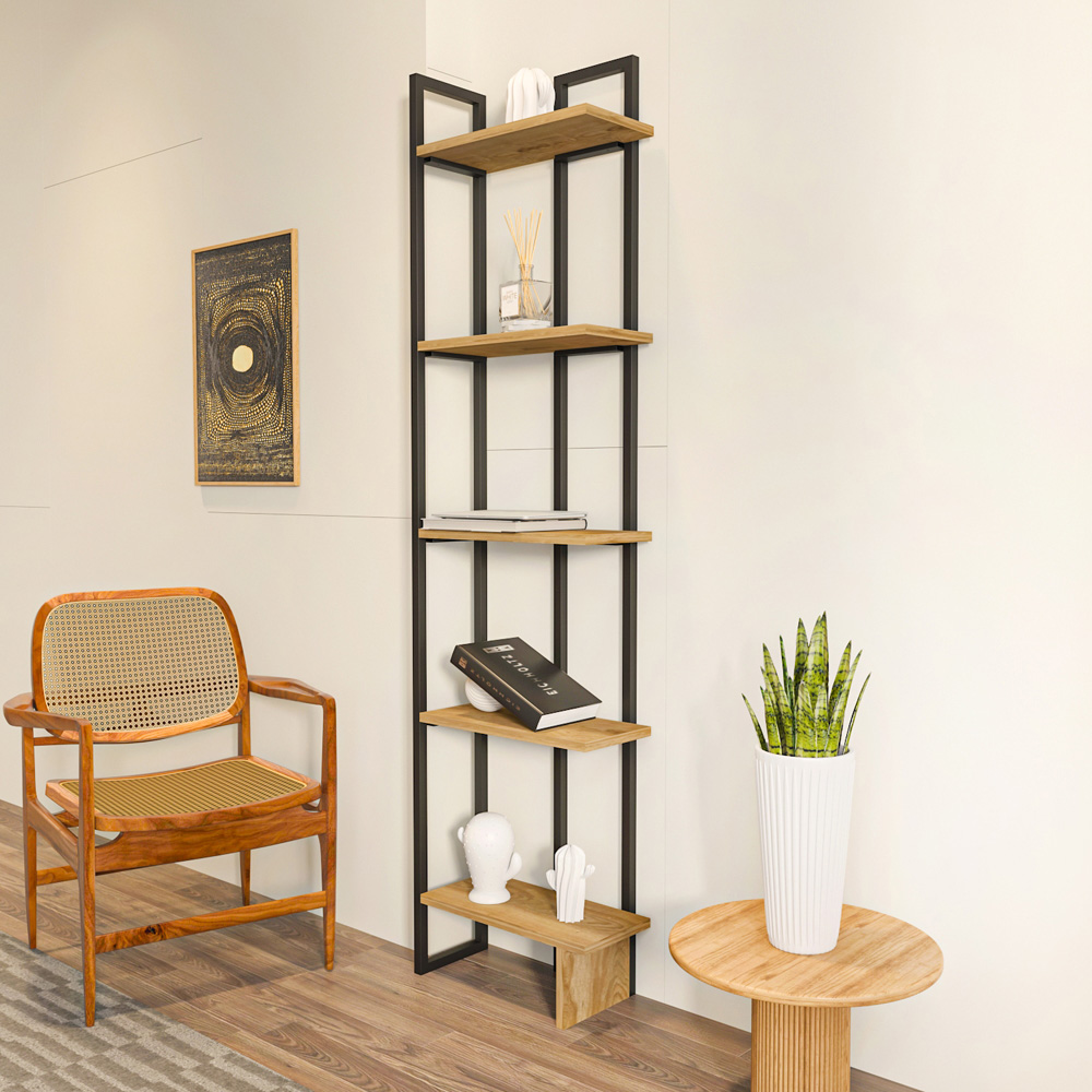 Decorotika Alice 5 Tier Black and Oud Corner Bookshelf Image 5