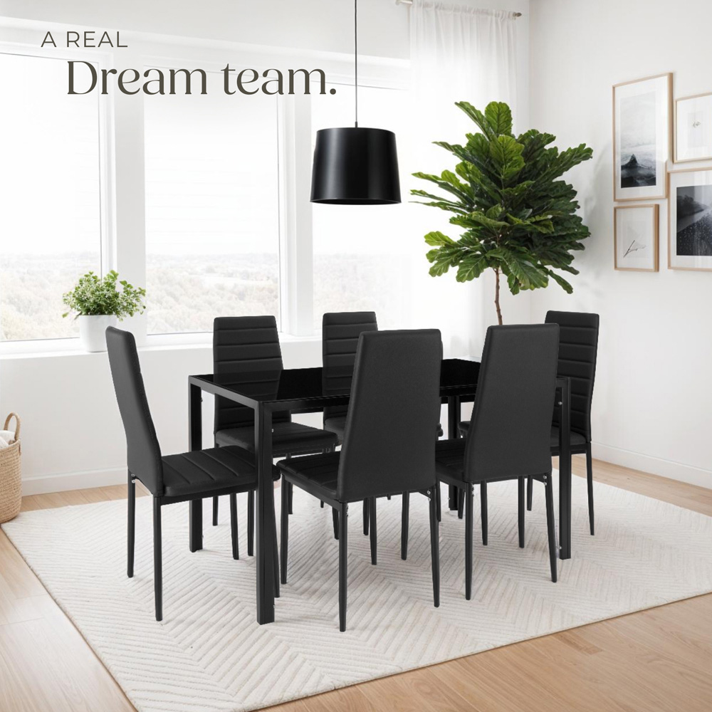 tectake Set of 6 Black High Backrest Padded Dining Chair Image 3