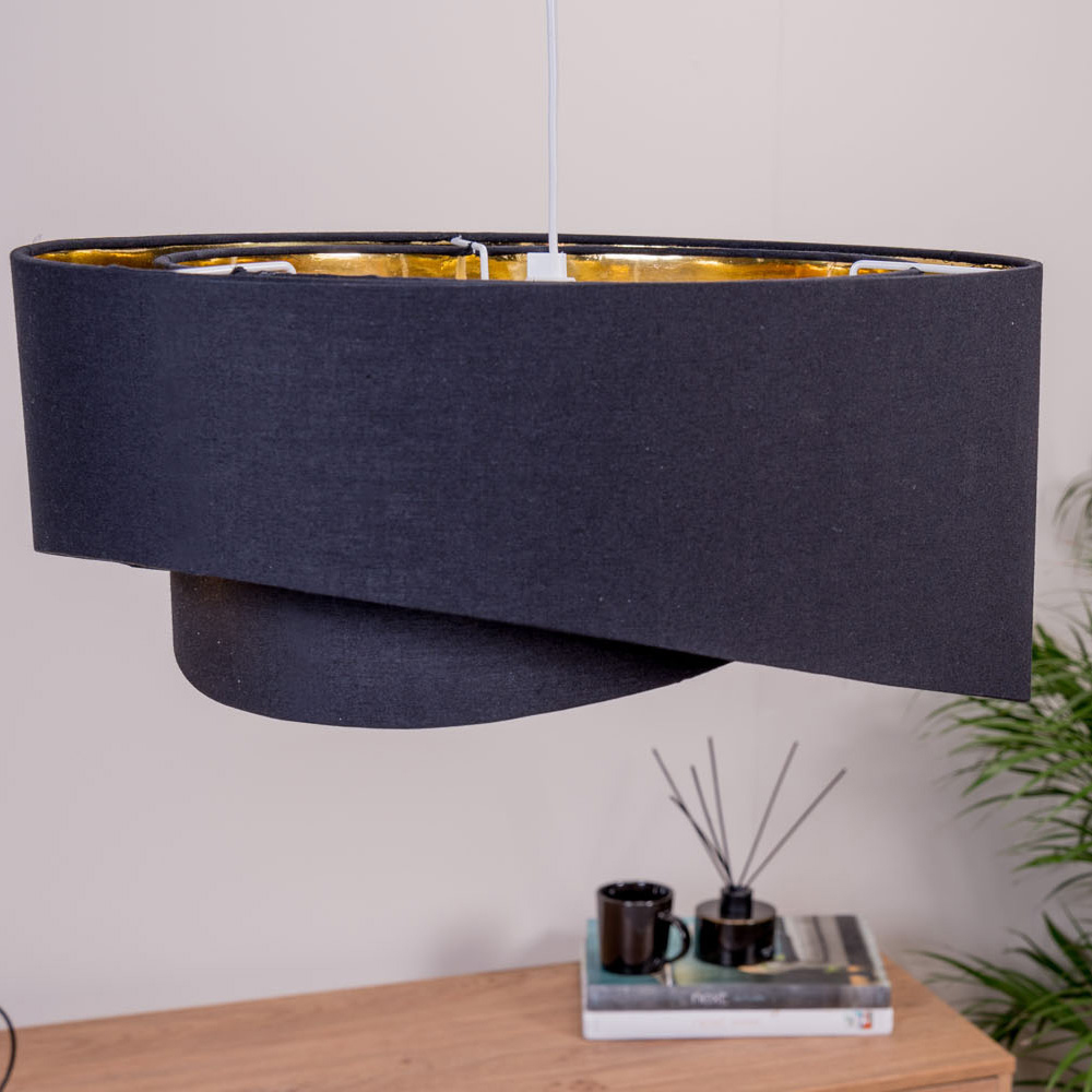 ValueLights Trekan Black and Metallic Gold Pendant Lamp Shade Image 3
