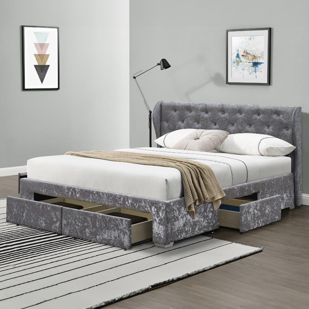 Brooklyn Double Silver Crushed Velvet 4 Drawer Bed Frame with Blanket Box Image 4