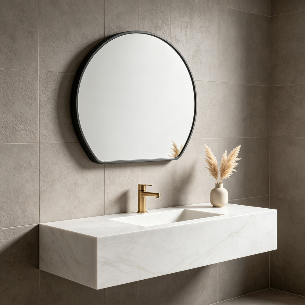 Living and Home Black Rounded Aluminium Framed HD Float Glass Bathroom Mirror 50 x 42cm Image 7