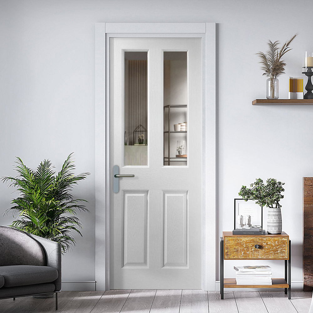 Malton White Primed 2 Panel 2 Light Clear Glass FD30 Fire Internal Door 1981 x 838 x 44mm Image 2