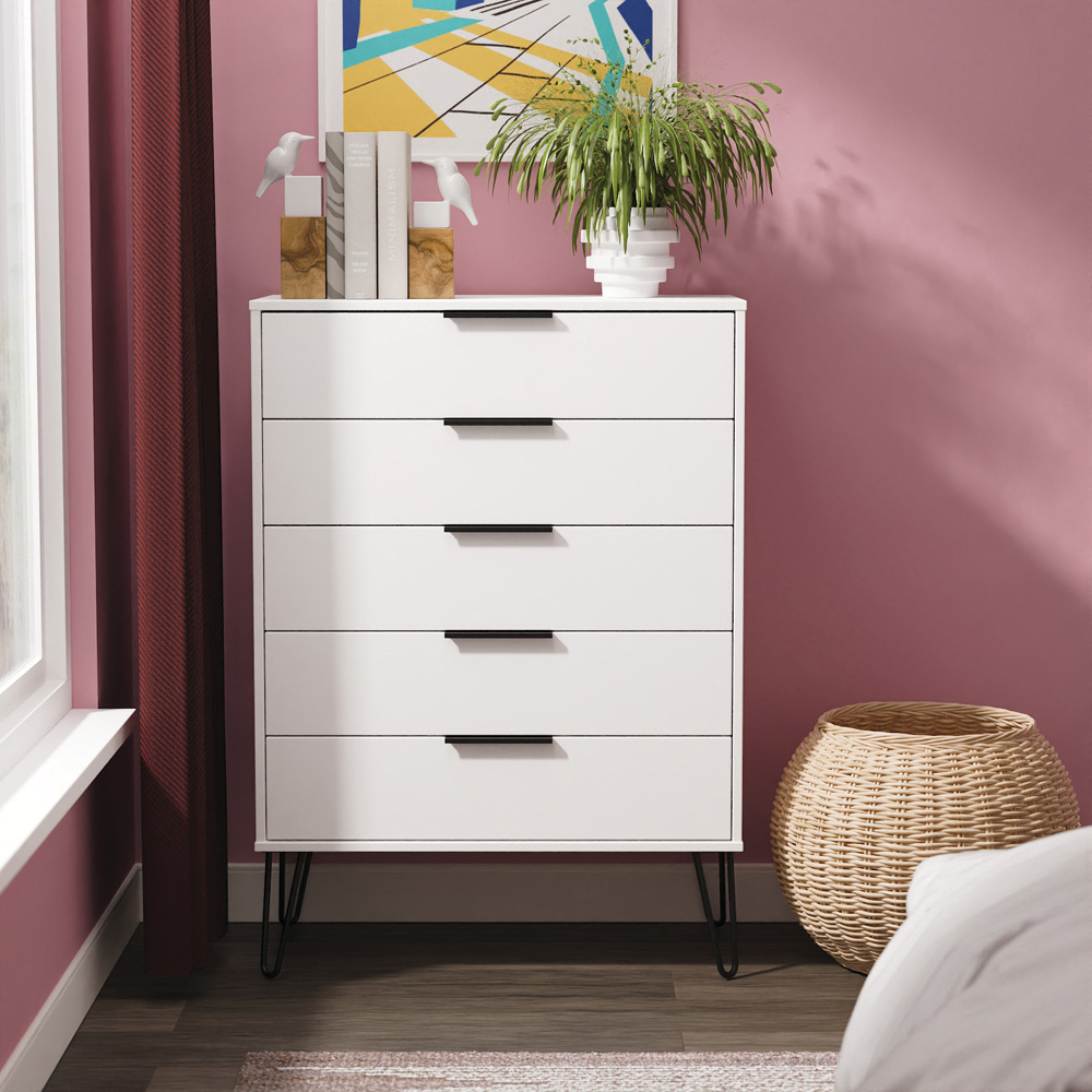 Crowndale Hong Kong 5 Drawer Matt White Chest of Drawers Ready Assembled Image 6