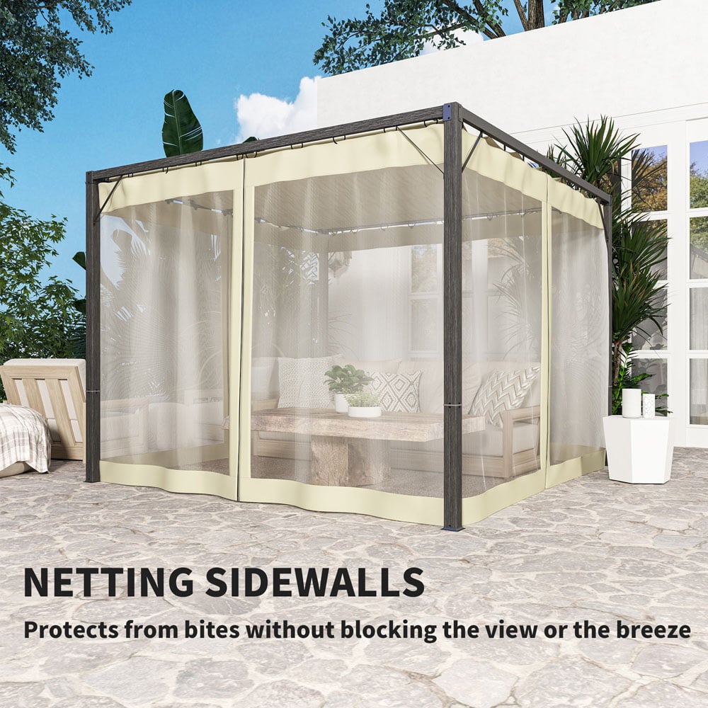 Outsunny 3 x 3m Khaki Pergola with Retractable Roof and Netting Image 7