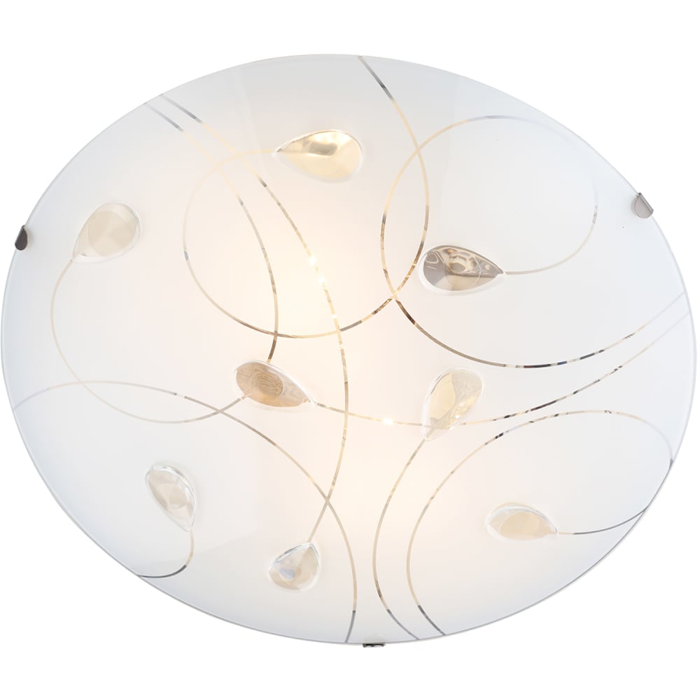 Happy Homewares Opal White Glass Flush Ceiling Light with Crystal Drop Image 4