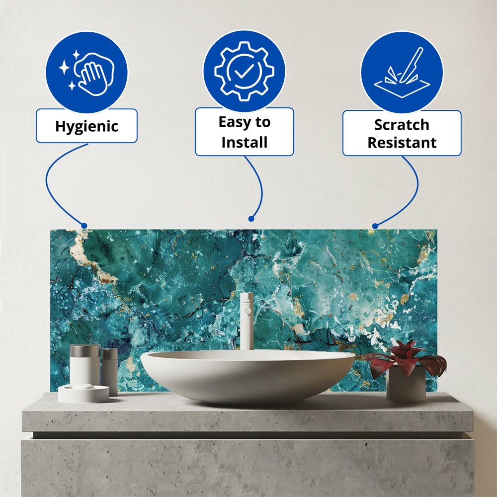 Warren Reed Designer Bright Teal Quartz Effect Bathroom Splashback 25 x 60cm Image 3