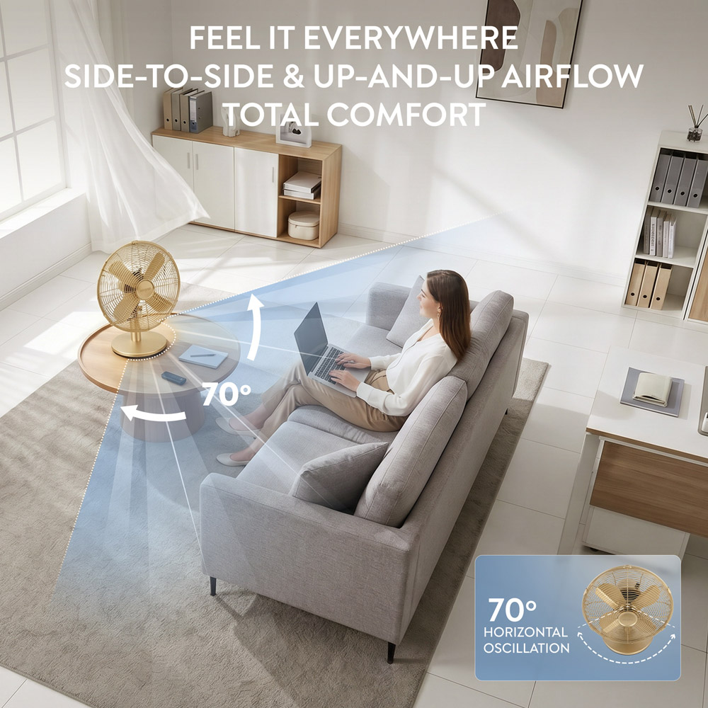 Air Pro Gold Portable Oscillating Metal Table Fan 12 inch Image 4