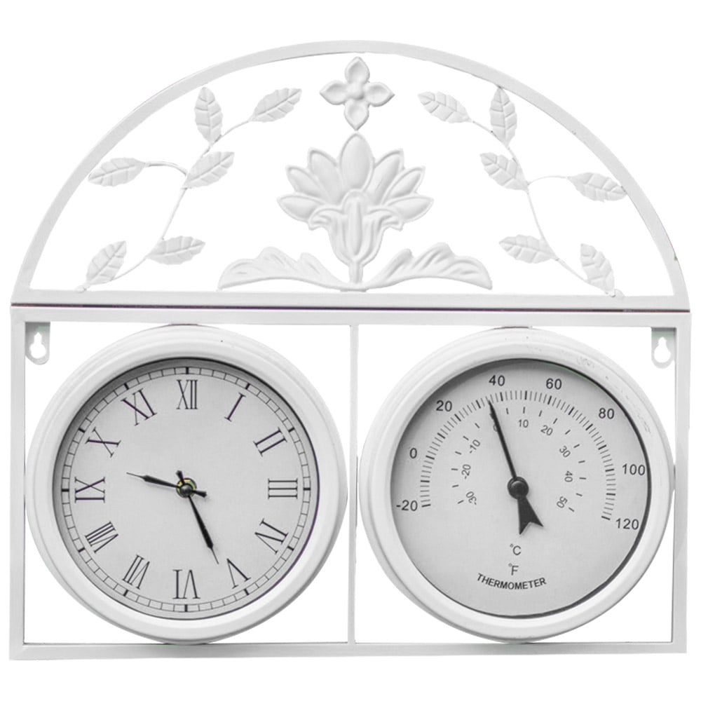 Garden Gear Wyevale Garden Black Floral Pattern Wall Clock and Thermometer Image 1