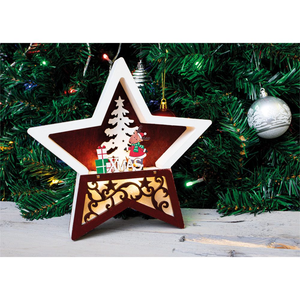 St Helens LED Light Christmas Wood Star Decoration Image 3