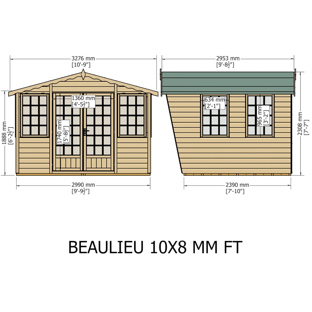 Shire Beaulieu 10 x 8ft Double Door Shiplap Apex Summerhouse Image 8
