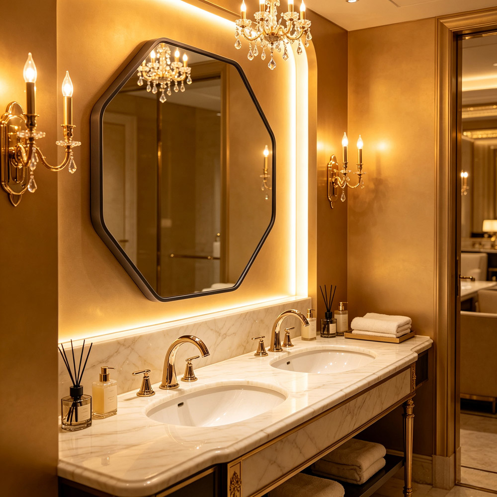 Living and Home Black Hexagonal Aluminium Framed HD Float Glass Bathroom Mirror 40 x 40cm Image 7