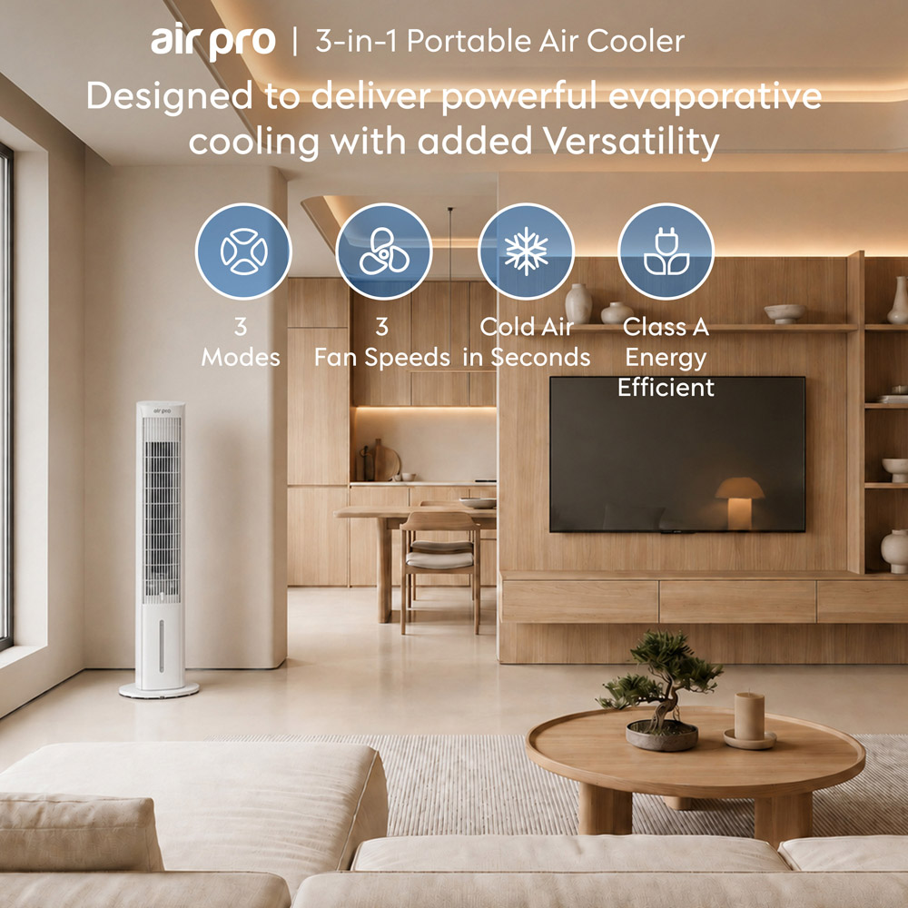 Air Pro 3-in-1 White SmartVoice Evaporative Portable Air Tower Fan with Remote 40 inch Image 2