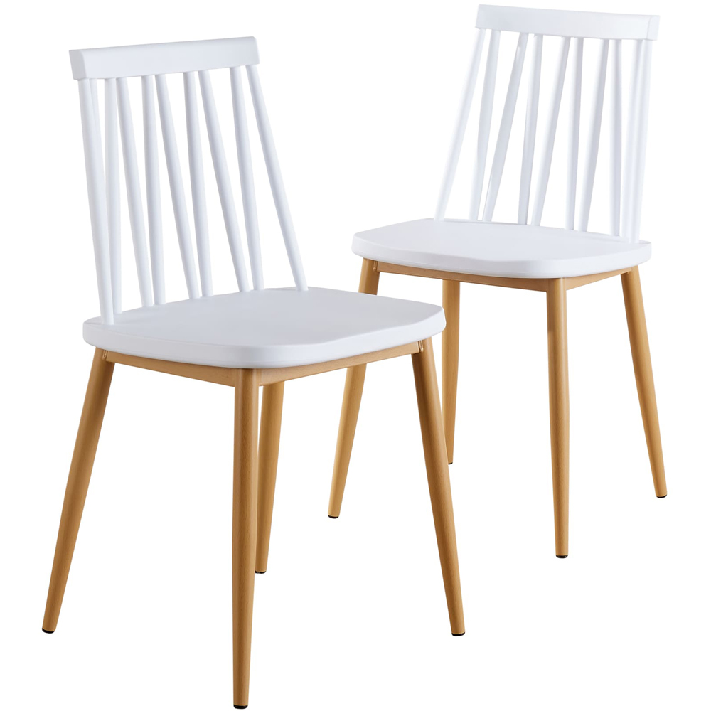 Home Source Set of 2 White Metal Slatted Back Dining Chair with Iron Tube Legs Image 2
