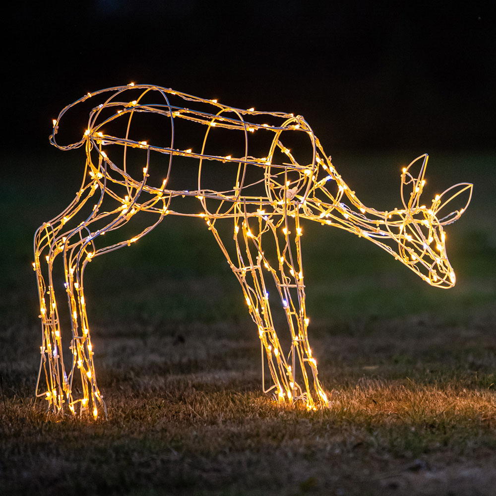 The Christmas Centre 250 LED White Wire Light-Up Mother and Baby Reindeer Set 3.2ft Image 3