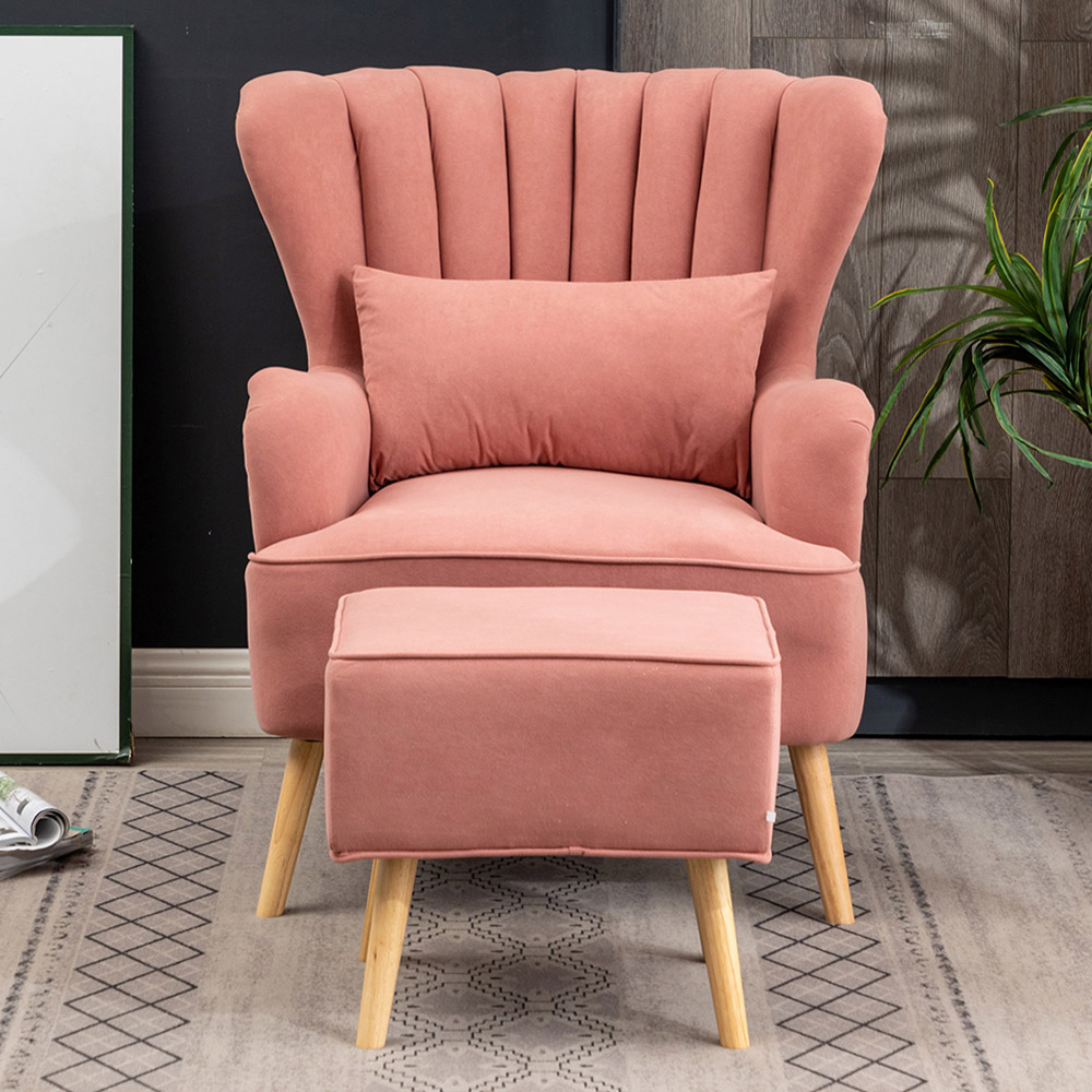 Living and Home Pink Curved Back Armchair with Footstool Image 8