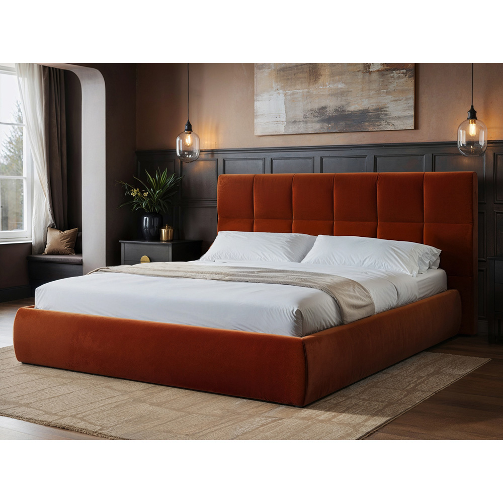 Solace+Co Mika Double Burnt Orange Velvet Ottoman Bed Image 6