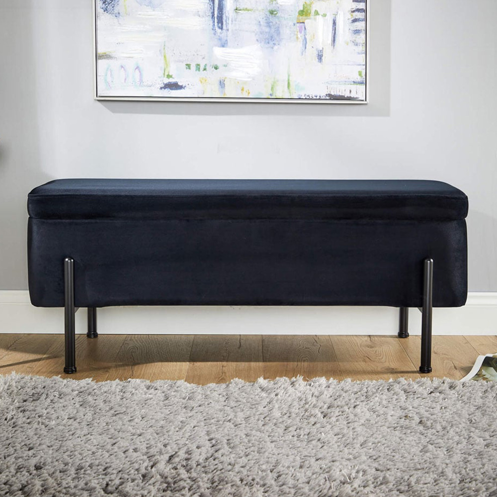 Home Source Oasis Black Velvet Storage Ottoman with Metal Legs Image 5