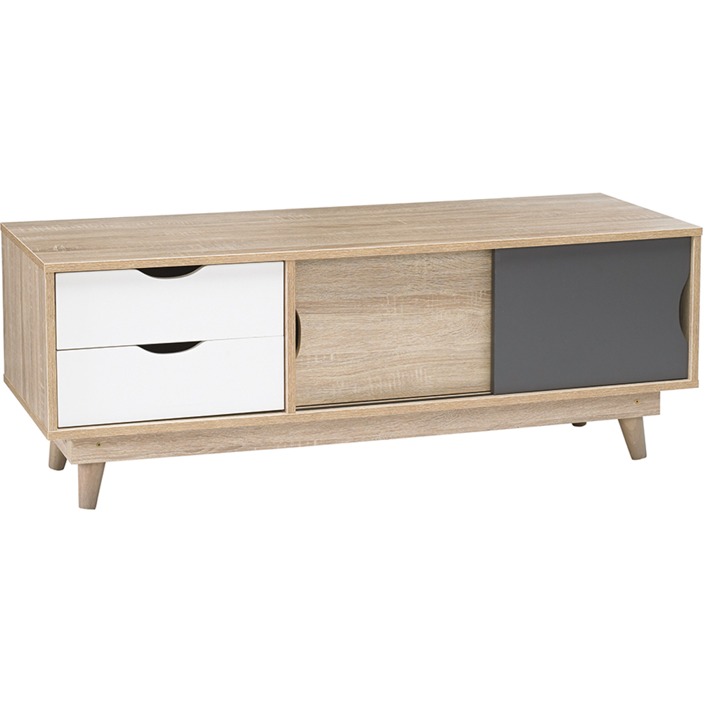 Scandi 2 Door 2 Drawer Oak Grey and White TV Unit Image 2