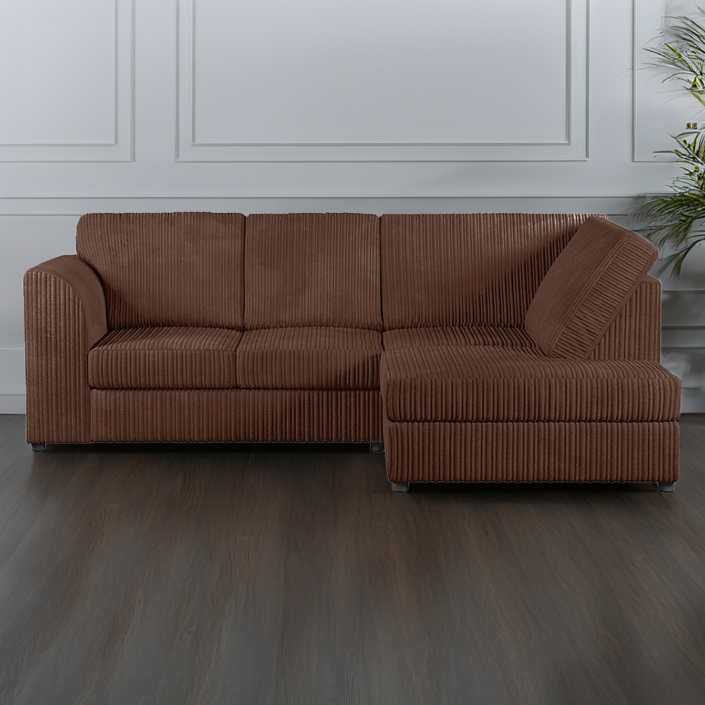 Luxor 4 Seater Chocolate Jumbo Cord Full Back Right Hand L Shape Corner Sofa Image 1