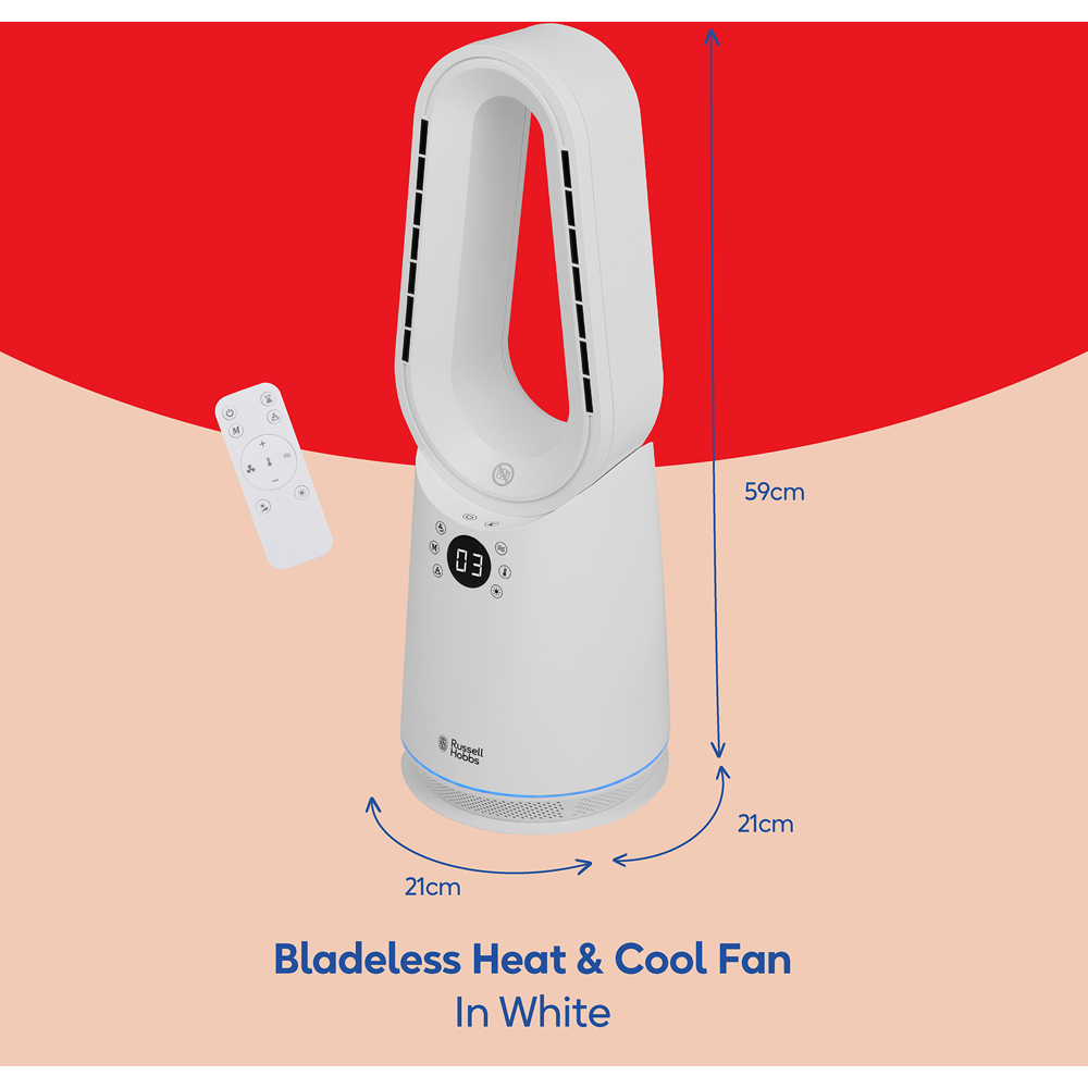 Russell Hobbs White Oscillating Bladeless Heat and Cool Fan with Remote Image 9