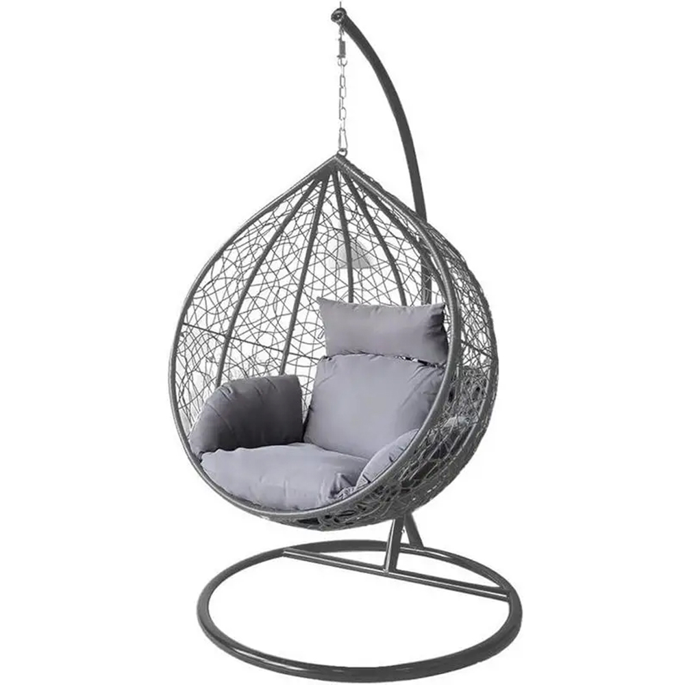 Alivio Grey Rattan Large Basket Hanging Egg Chair with Cushions Image 2