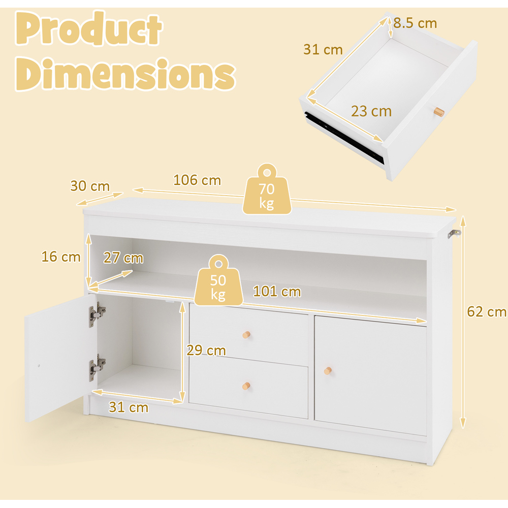 Costway 2 Door 2 Drawer Single Shelf White Wooden Kids Toy Storage Organiser Image 9